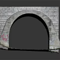 Abandoned Arch Tunnel And Brick Wall Outdoor Scene With Colorful Graffiti And Mossy Ground
