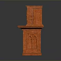 Vintage Orange Two Tiered Wooden Cabinet With Intricate Carved Patterns And Traditional Design