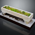 Green Plants Growing In Rectangular Stone Planter With Stone Slab Base 3d model