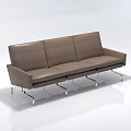Three Seater Sofa In Modern Design With Brown Leather Upholstery And Chrome Metal Legs