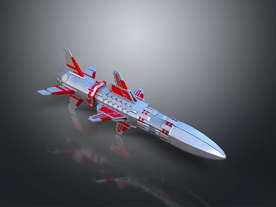 Advanced Silver Missile Weapon With Red Components And Aerodynamic Fins Structure 3d model