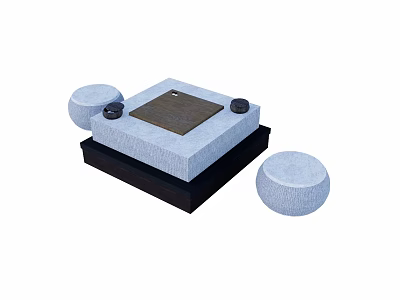 Gray Stone Tea Table Set With Round Stools And Black Base Tea Tray 3d model