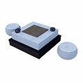 Gray Stone Tea Table Set With Round Stools And Black Base Tea Tray