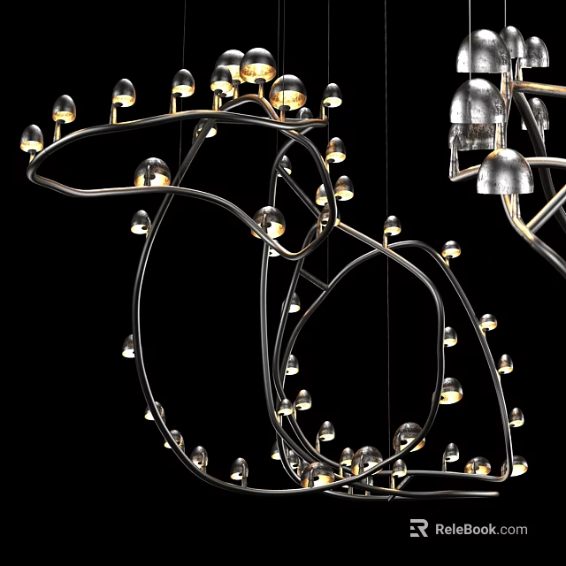 Stylish Modern Chandelier With Curved Metal Frame And Multiple Small Lights 3d model 