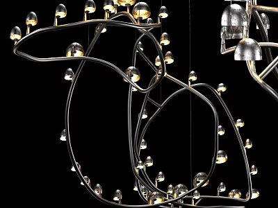 Stylish Modern Chandelier With Curved Metal Frame And Multiple Small Lights 3d model