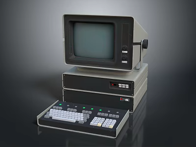 Vintage Computer System With Monitor Main Unit And Classic Keyboard Design 3d model