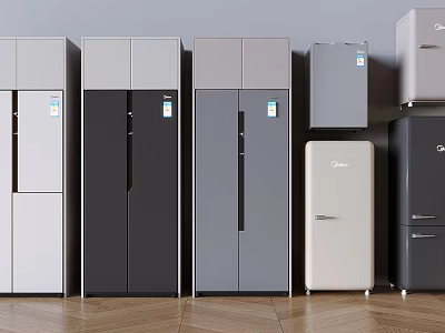 Modern Refrigerators and Freezers in Various Colors and Styles for Display Space 3d model