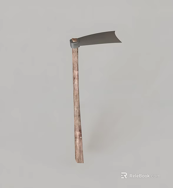 Agricultural Equipment With Metal Blade And Wooden Handle For Farming Activities 3d model 