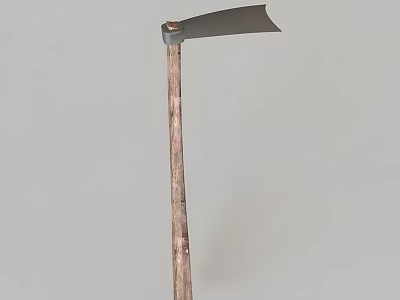 Agricultural Equipment With Metal Blade And Wooden Handle For Farming Activities 3d model