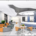 Modern Service Hall With Patterned Reception And Seating 3d model