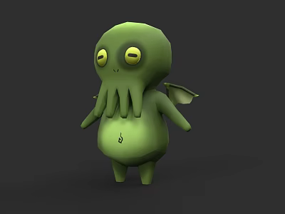 Green Cartoon Octopus 3D Model With Big Eyes Tentacles And Small Wings 3d model