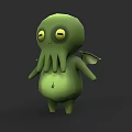 Green Cartoon Octopus 3D Model With Big Eyes Tentacles And Small Wings
