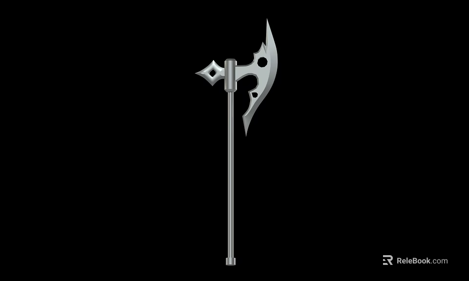 Sleek Silver Battle Axe With Long Handle And Decorative Holes Design 3d model 
