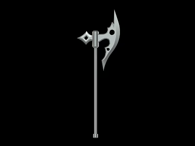 Sleek Silver Battle Axe With Long Handle And Decorative Holes Design 3d model