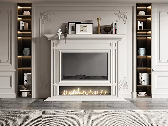 American fireplace TV background wall 3d model