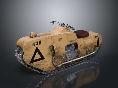 Vintage Tan Motorcycle With 438 Number Black Triangle Symbol Brown Seat And Track Design 3d model