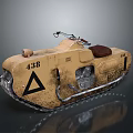 Vintage Tan Motorcycle With 438 Number Black Triangle Symbol Brown Seat And Track Design