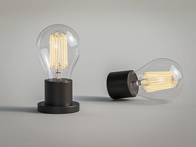 Vintage Light Bulbs Clear Glass Filament Black Base Standing Tilted Design 3d model