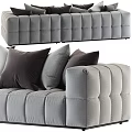 Modern Gray Three Seater Sofa With Tufted Design And Decorative Pillows 3d model