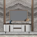 Elegant Modern TV Stand With Marble Wall Backdrop And Decorative Table Lamp On Top 3d model