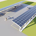 Tensile Membrane Canopy Structure For Electric Vehicle Parking Lot With Charging Stations And Cars