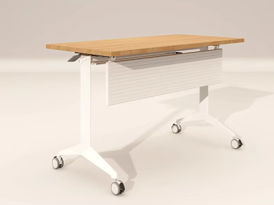 Modern Office Desk With Wooden Top White Frame And Rolling Wheels 3d model