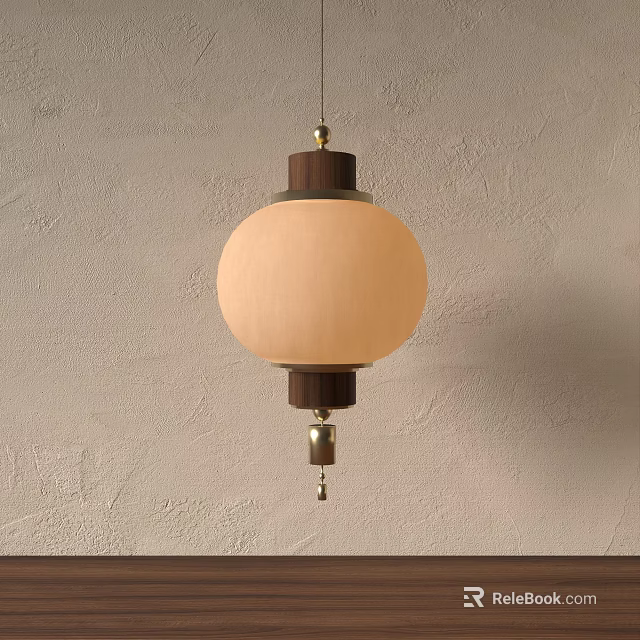 Modern Hanging Lantern Featuring Circular Shade And Wooden Metal Parts 3d model 