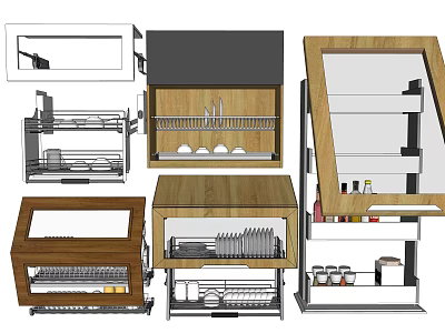 Wooden Kitchen Cabinets With Multiple Designs Organized Storage And Utensil Holders 3d model