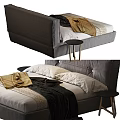 Modern Double Bed with Gray Headboard Pillows Blanket and Nightstand Interior 3d model