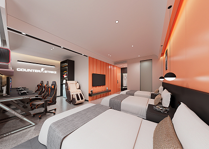 Modern Room E-sports Hotel Triple Room 3d model