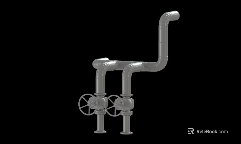 Mechanical Pipe System With Valves And Industrial Components 3d model 