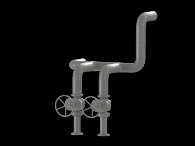 Mechanical Pipe System With Valves And Industrial Components 3d model