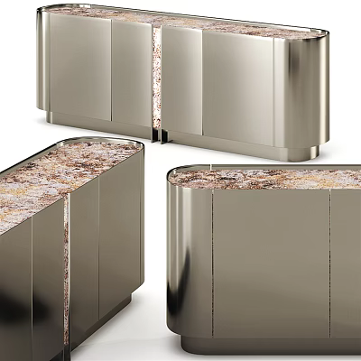 Modern Entryway Console Table and Side Cabinet With Metallic Frame and Patterned Marble Top Design 3d model