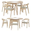 Round Wooden Dining Table Set With Gray Cushioned Chairs Modern Simple Design 3d model