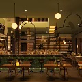 Warm Ambient Bar Interior With Pendant Lights Wooden Tables And Wine Racks