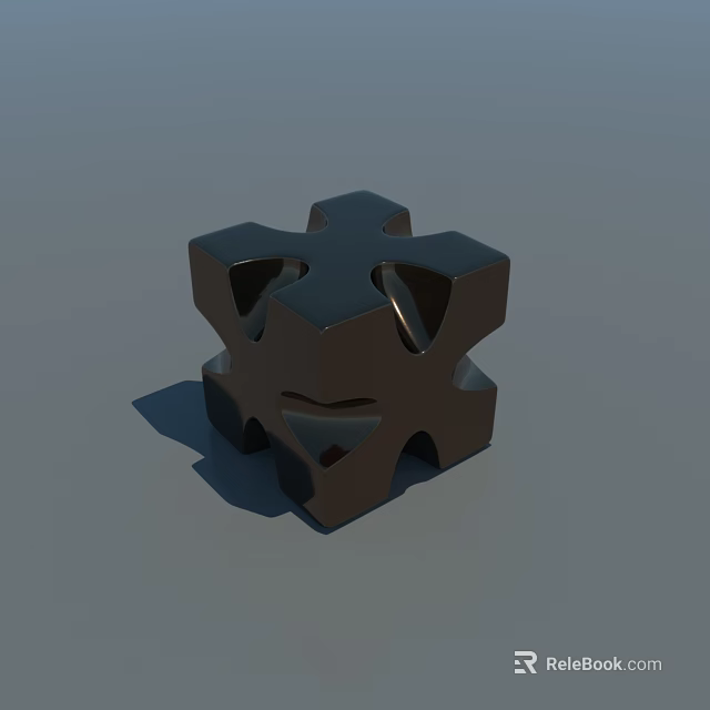 Modern Dark Cube Shaped Landscape Sculpture With Intricate Cutout Design 3d model 