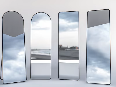 Modern Mirrors in Different Shapes Reflecting Sky and Seaside View for Home Decor 3d model