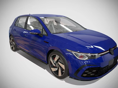 Blue Modern Hatchback Car With Alloy Wheels Front Grille And Headlights 3d model