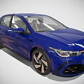 Blue Modern Hatchback Car With Alloy Wheels Front Grille And Headlights 3d model