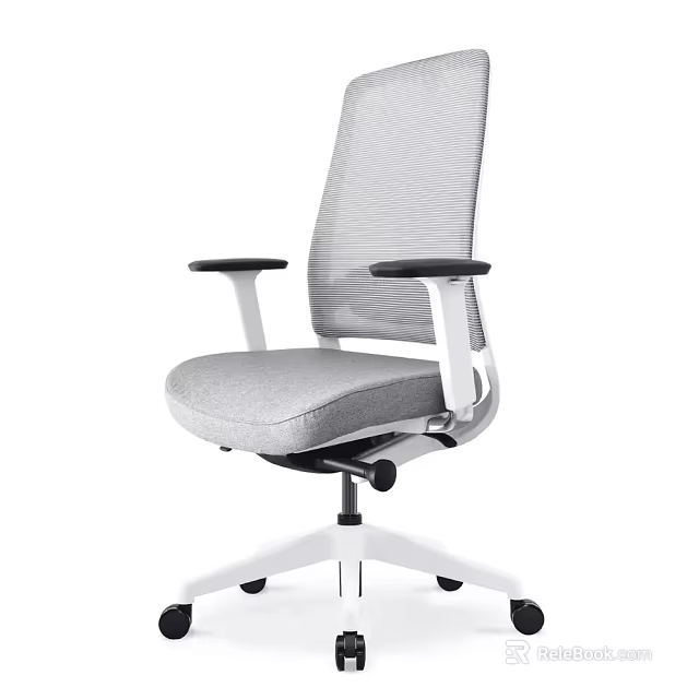 Ergonomic Office Chair With Gray Mesh Back And White Frame Black Armrests 3d model 