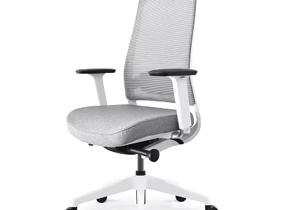 Ergonomic Office Chair With Gray Mesh Back And White Frame Black Armrests 3d model