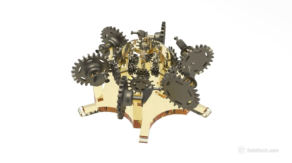 Industrial Equipment With Complex Gear Mechanism And Metal Components On Golden Base 3d model 