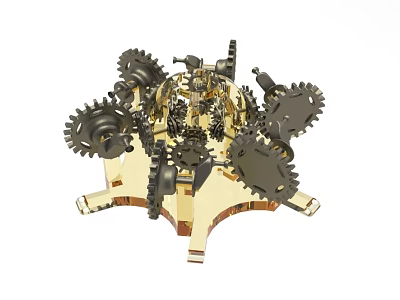 Industrial Equipment With Complex Gear Mechanism And Metal Components On Golden Base 3d model