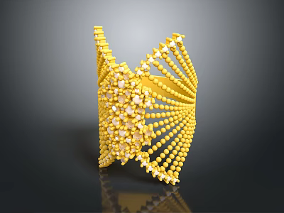 Radiant Golden Furniture Ornament With Beaded Design And Crystal Embellishments 3d model