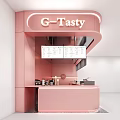 G-Tasty Milk Tea Shop With Pink Counter Digital Menu Screens And Drink Ingredients