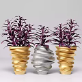 Bonsai Potted Plants with Purple Leaves in Gold and Silver Spiral Texture Pots