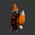 Cute Fox Character In Traditional Samurai Armor With Red And Orange Details