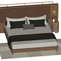 Double Bed with Wooden Leather Headboard White Sheets Black Gray Pillows and Black Bed Runner