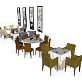 Elegant Dining Table Set With Chairs Wall Paintings And Table Decorations 3d model