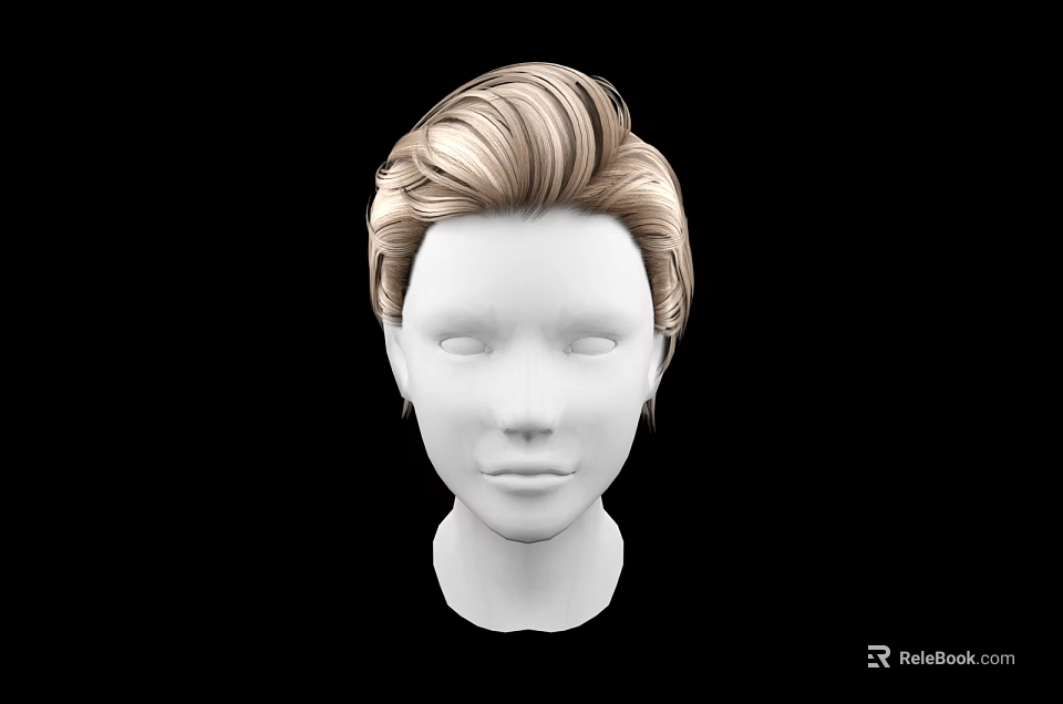 White Head Model With Blonde Hair And Detailed Facial Features On Black Background 3d model 